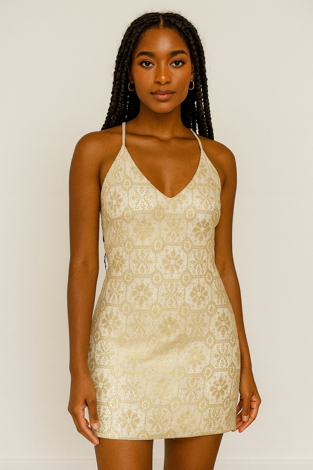 Vestido Botswana Renda Dourado tamanho M