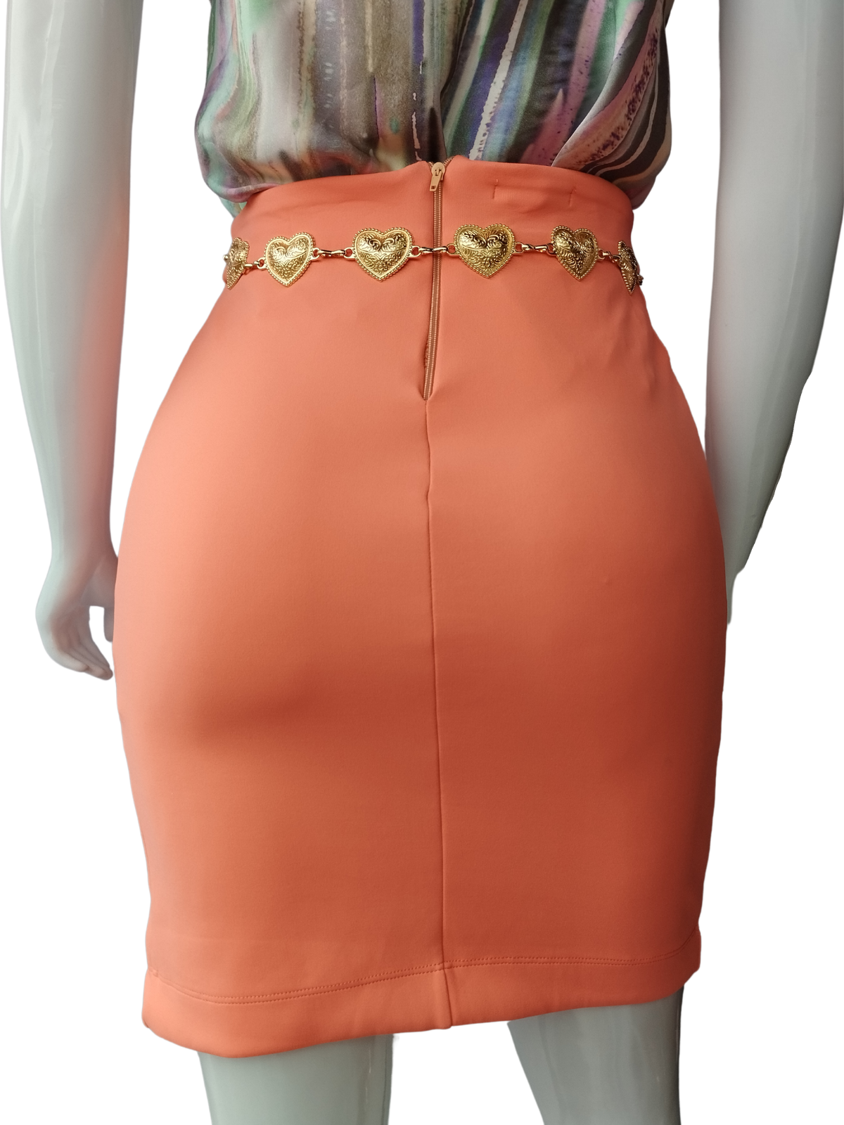 Saia Curta Fenda Lateral Coral tamanho M