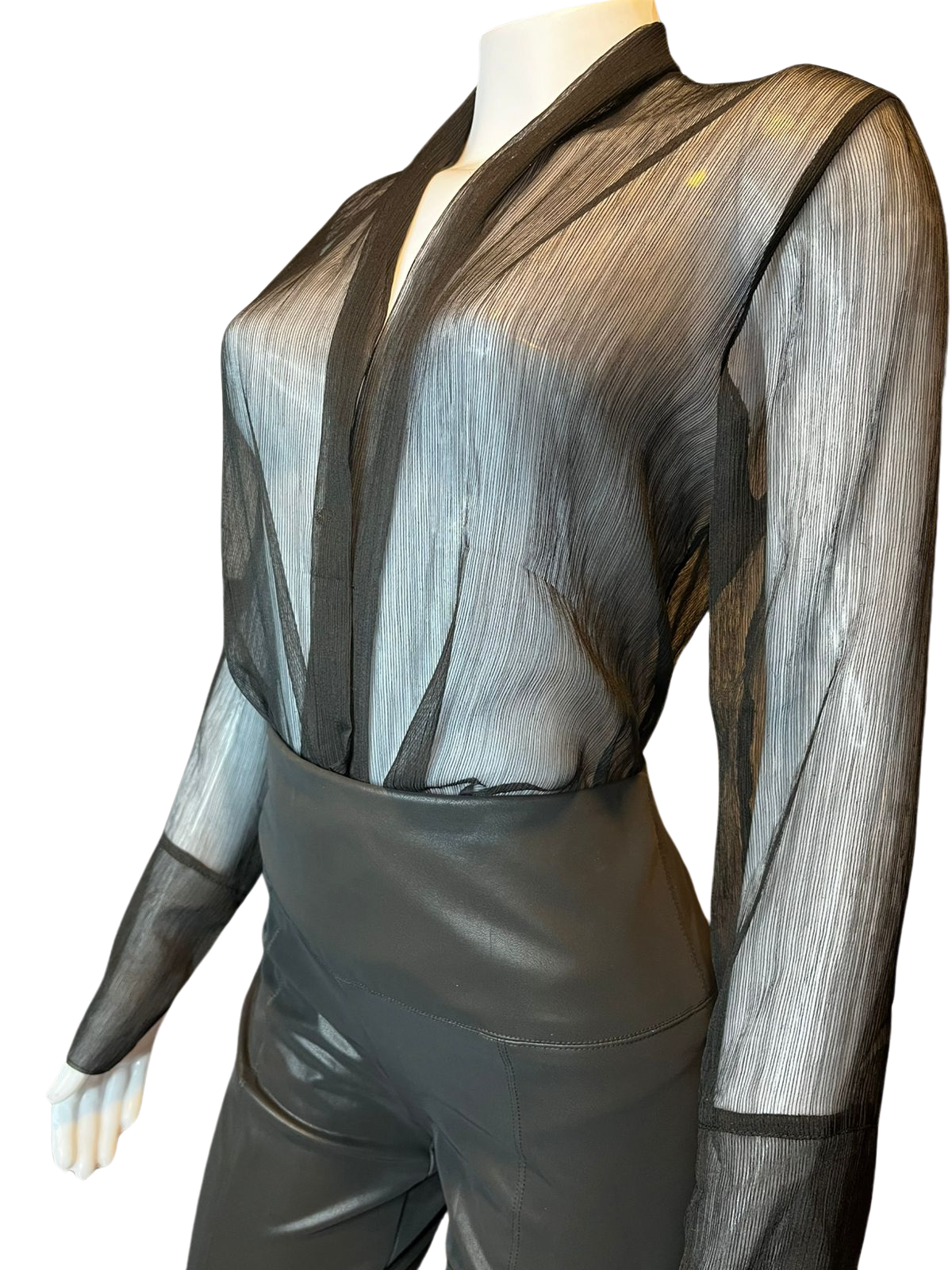 Body Manga Longa Transparente Preto tamanho M