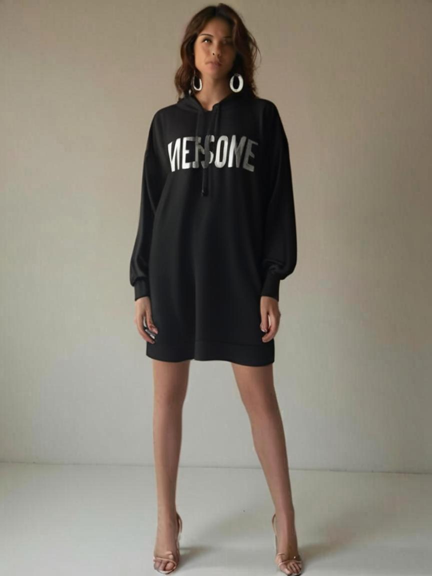 Vestido Moletom Capuz Awesome Preto tamanho GG