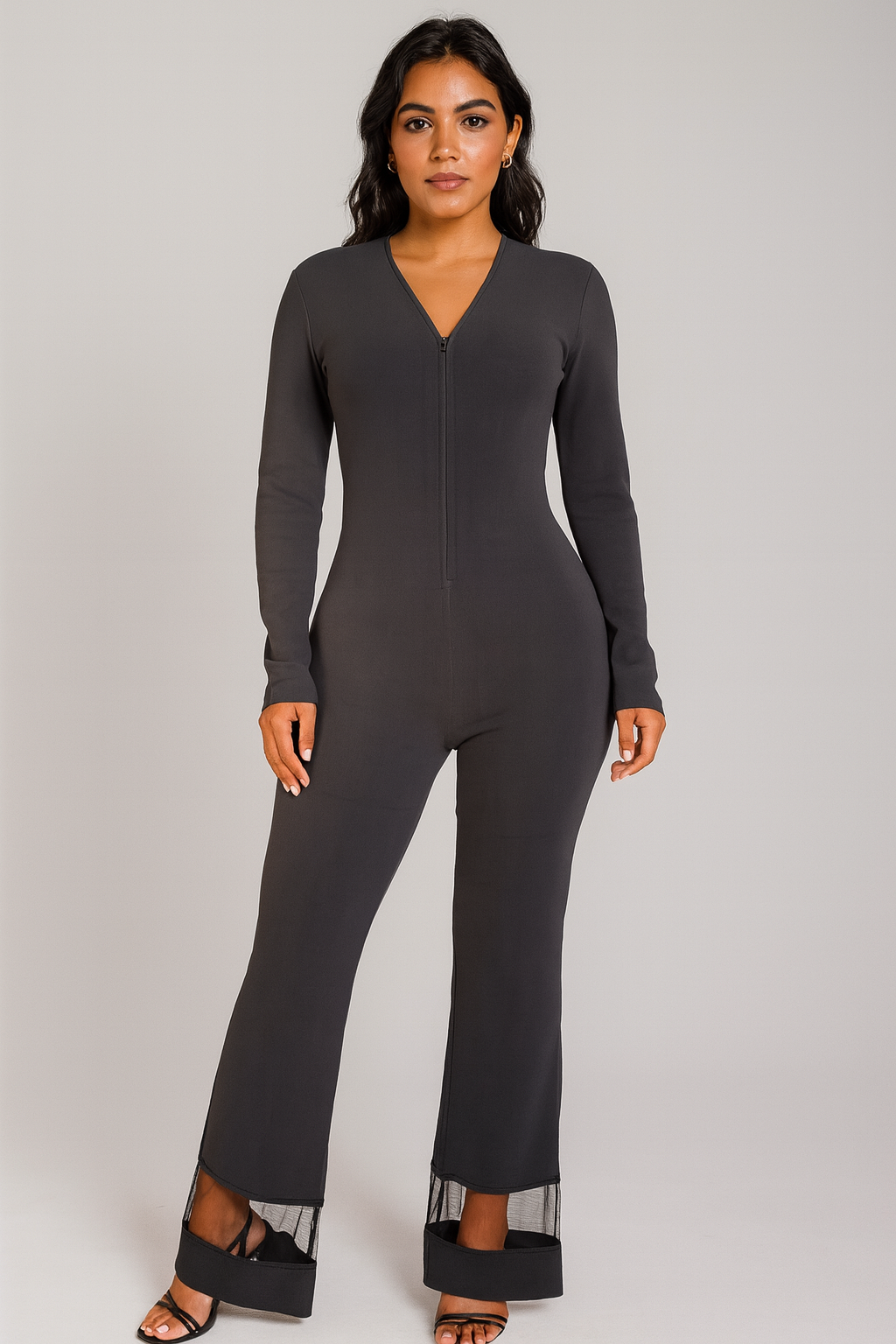 Macacão Manga Longa Ziper Frontal Preto tamanho M