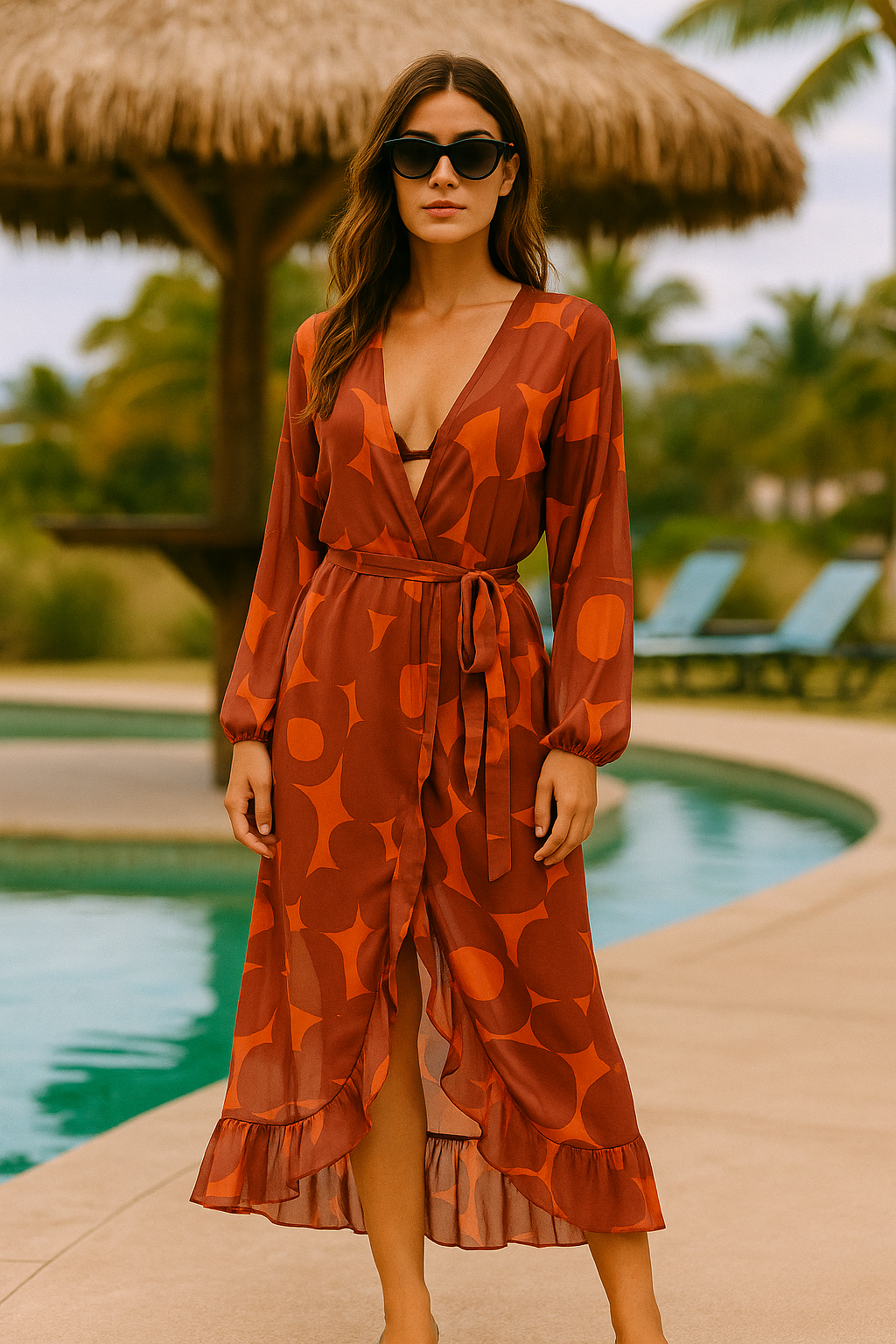 Vestido Feline Transpassado Saída de Praia Estampado tamanho P