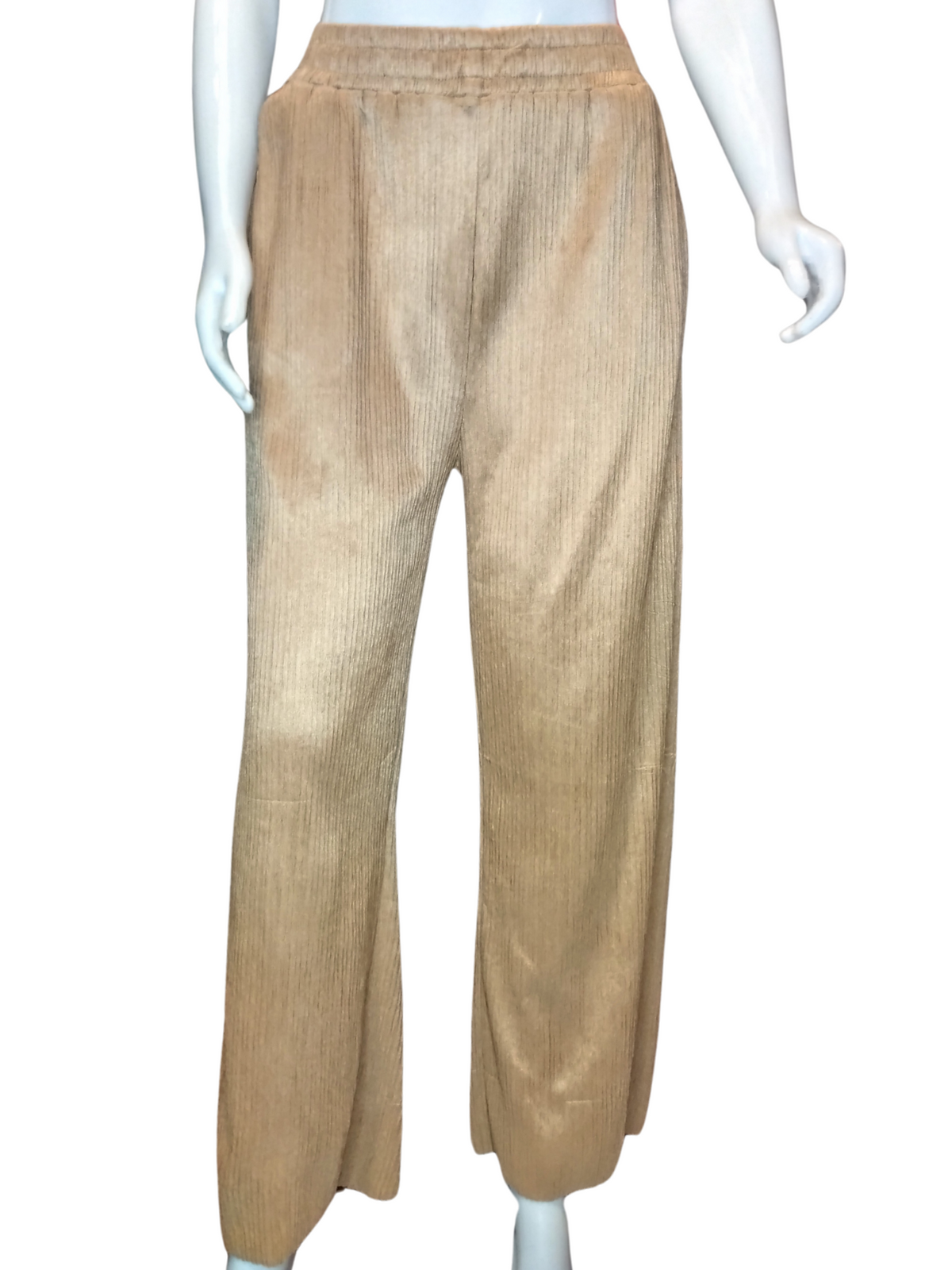 Calça Reta Acetinada Plissada Dourada tamanho M