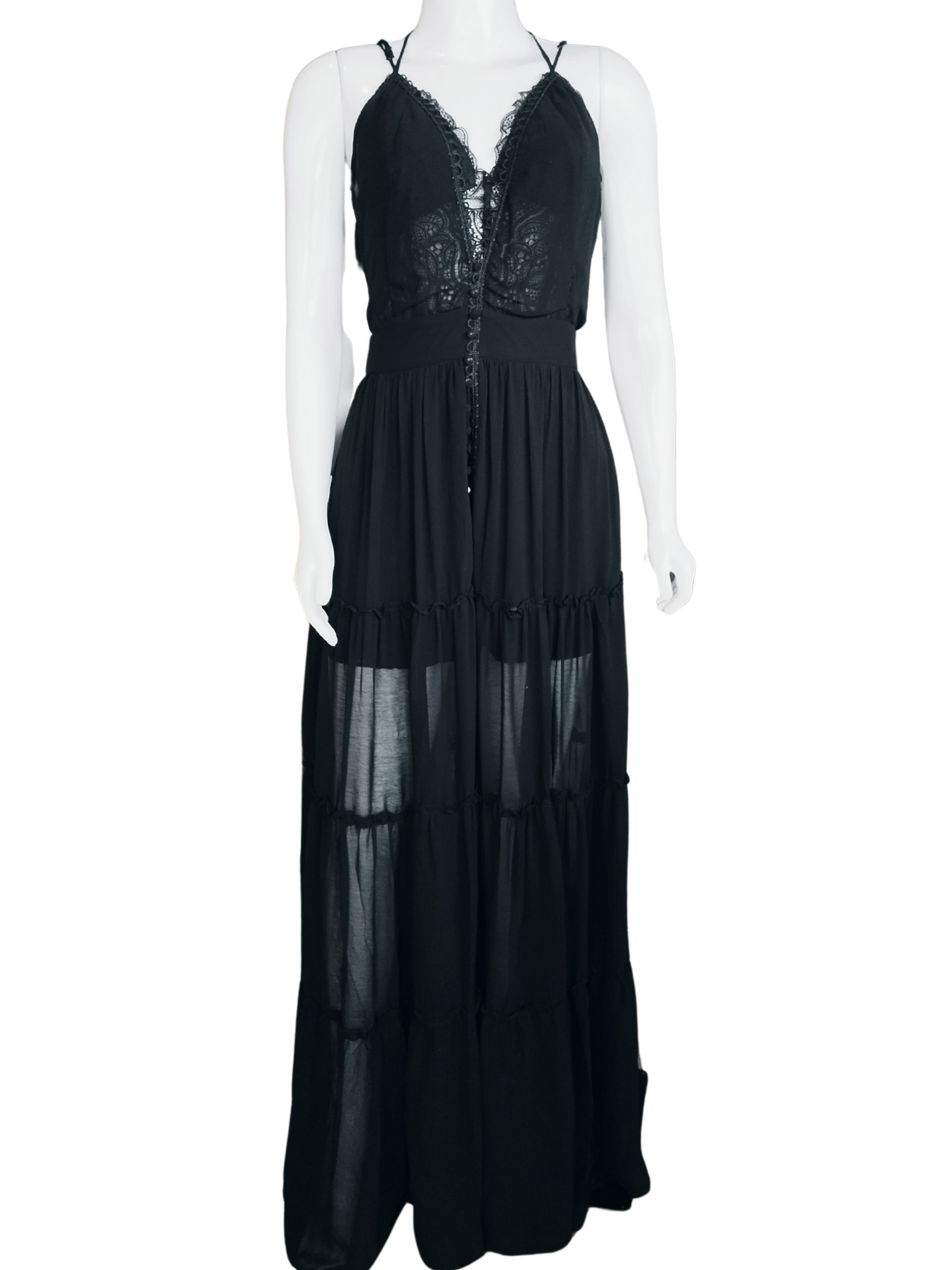 Vestido Agatha Longo Decote Renda Preto tamanho 44
