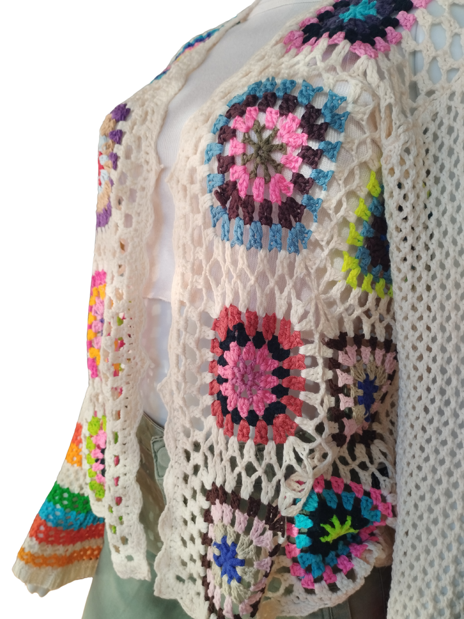 Casaco Crochê Square Colorido Bege tamanho M
