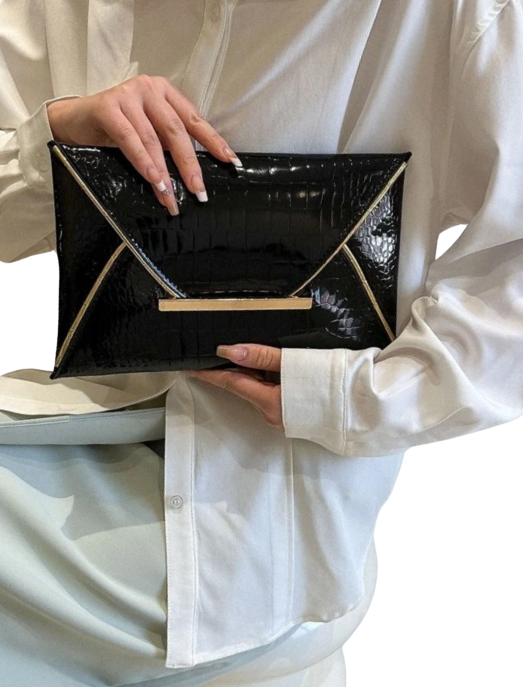 Bolsa Envelope Padrão Crocodilo Fake Preto