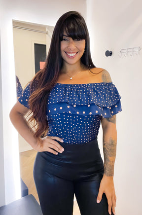 Blusa Ciganinha Poá Azul Marinho Tamanho P