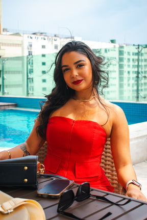 Cropped Afghan Tomara que caia Vermelho tamanho P