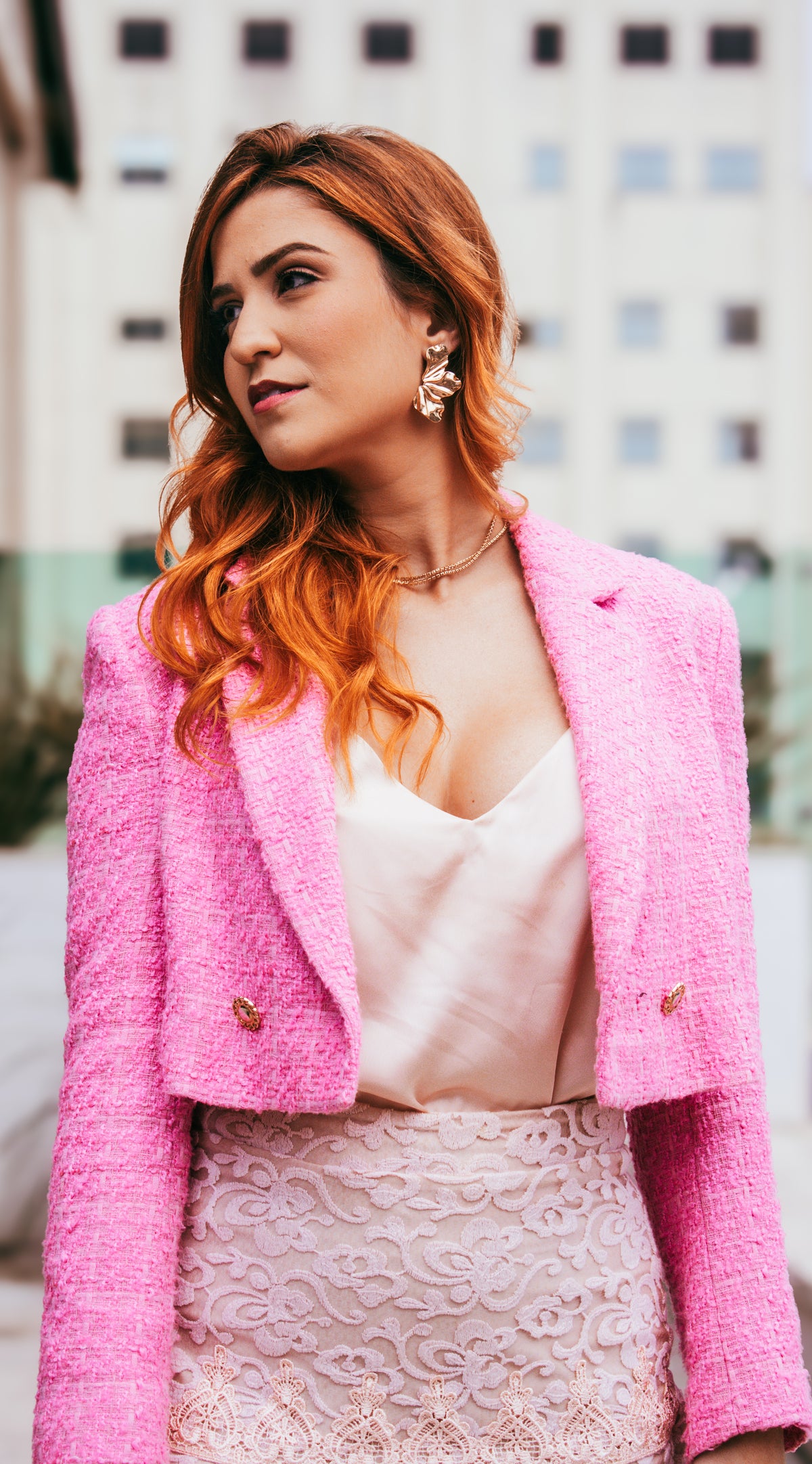 Saia Curta Babado Renda Rosê tamanho M