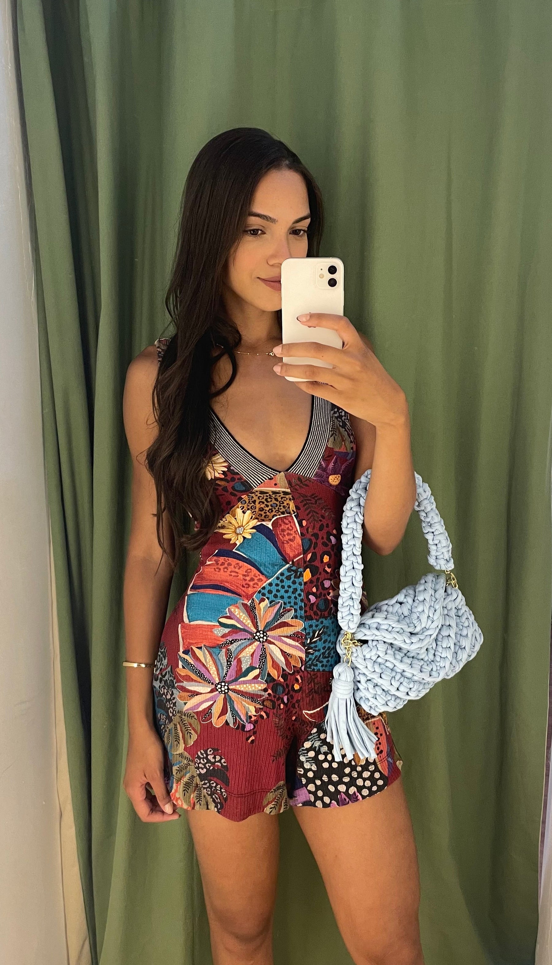 Macaquinho Garage Malha Decote V Estampado Vinho tamanho P