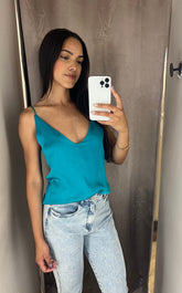 Blusa Cetim Turquesa Tamanho P