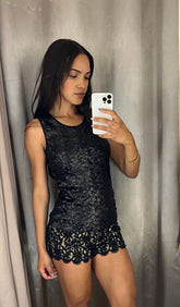 Short Animale Renda Pedraria Preto Tamanho P