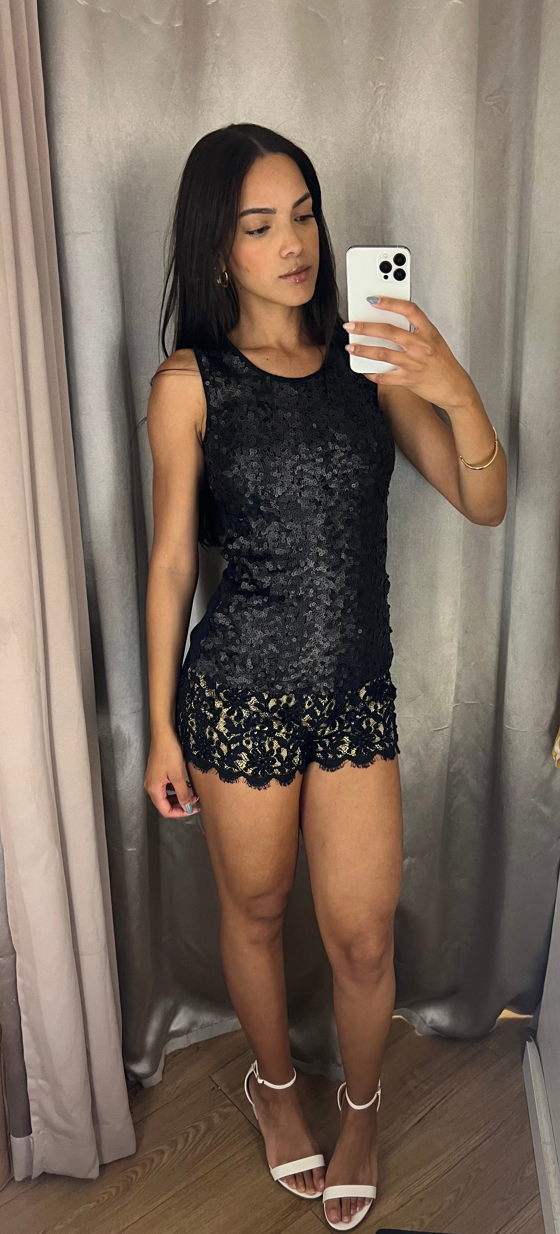 Short Animale Renda Pedraria Preto Tamanho P
