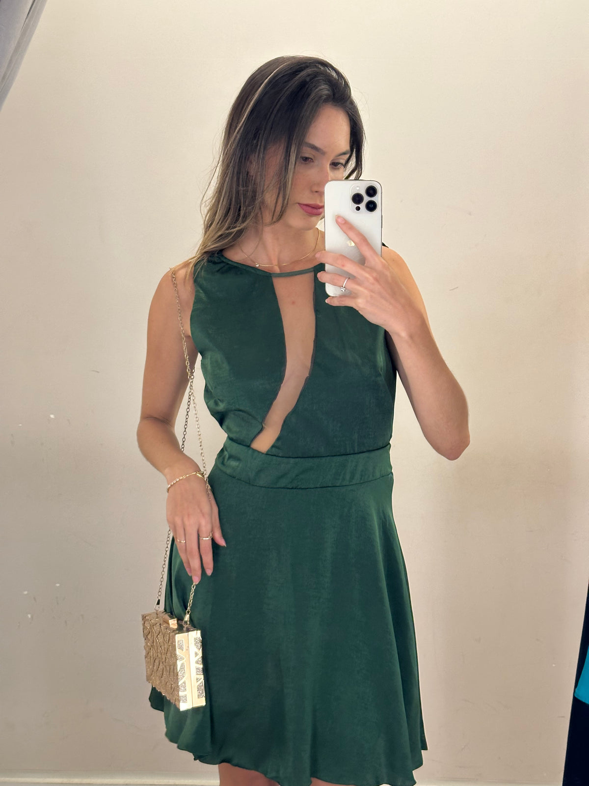 Vestido Botswana Festa Decote Tule Verde tamanho P