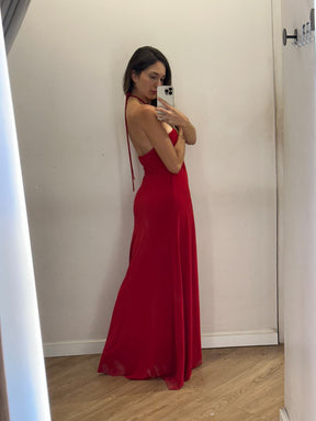 Vestido Longo Pedras Busto Vermelho Tam M