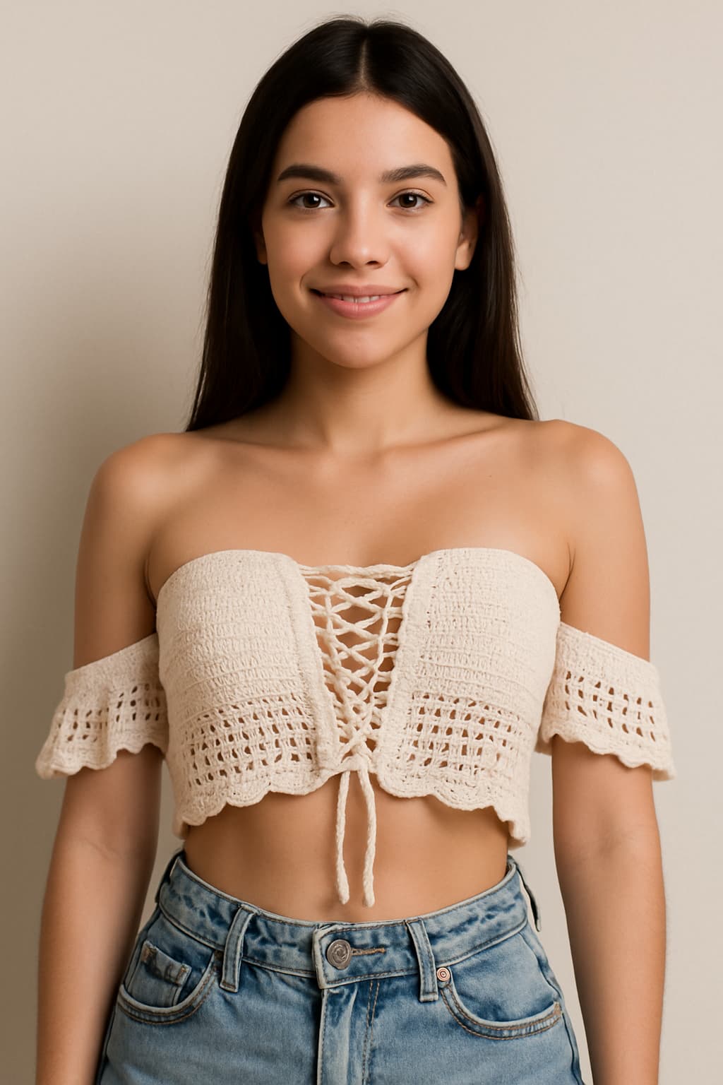 Cropped Crochê Artesanal Ciganinha tamanho M
