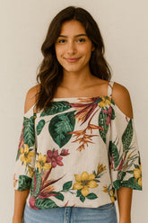 Blusa Decote Ombro Floral tamanho M