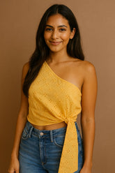 Blusa Cropped Zara Laise Assimétrico Amarelo tamanho P