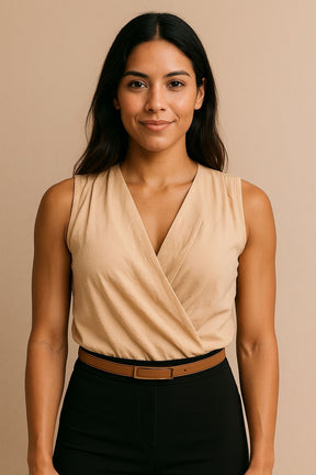 Blusa Cropped Transpassada Elástico Cintura Bege tamanho M