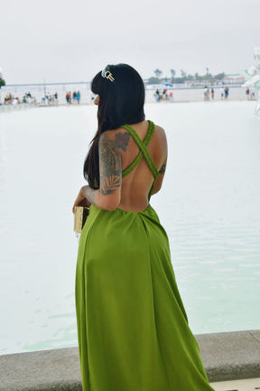 Vestido Afghan Longo Alça Elástico Verde tamanho G