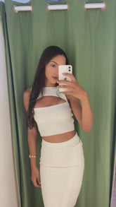 Saia Midi Tubinho Off White tamanho M