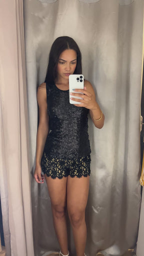 Short Animale Renda Pedraria Preto Tamanho P