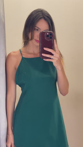 Vestido Curto Franjas Strass Verde Tamanho M