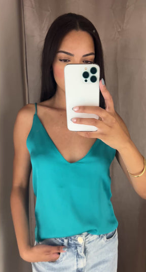 Blusa Cetim Turquesa Tamanho P