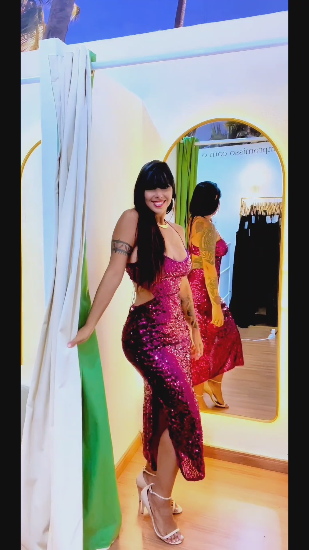 Vestido Paete Colcci Rosa tamanho M