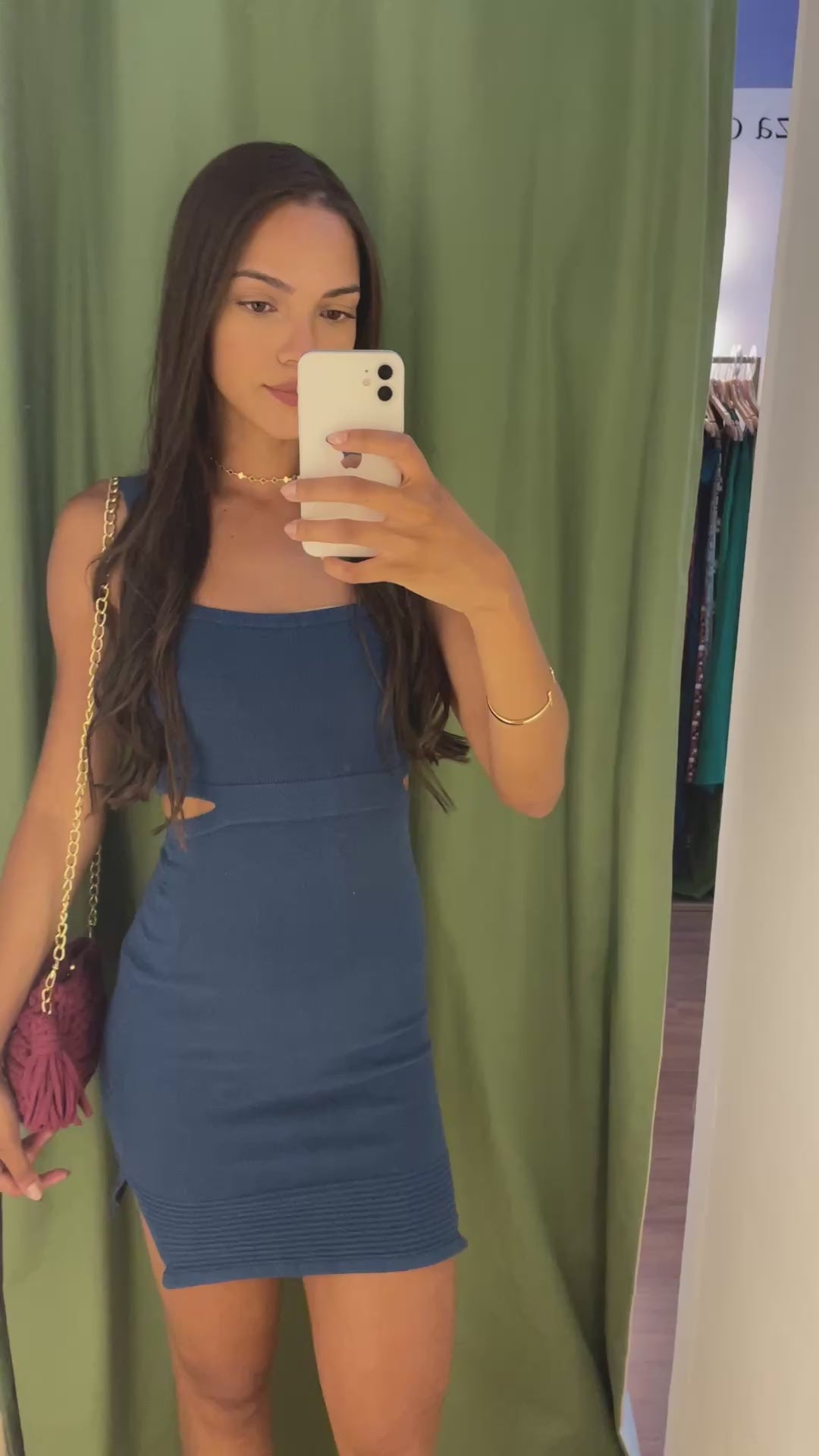 Vestido Tricot Fenda Lateral Azul tamanho M