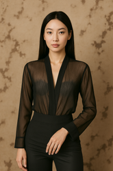 Body Manga Longa Transparente Preto tamanho M