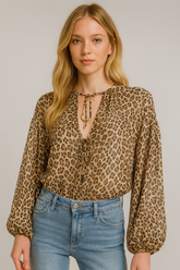 Body Animale Tule Manga Longa Onça tamanho M