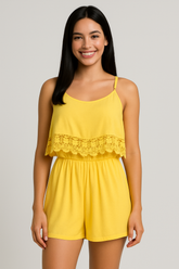 Macaquinho Viscose Detalhe Bordado Amarelo tamanho G