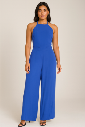 Macacão Pantacourt Amarração Cintura Azul tamanho M