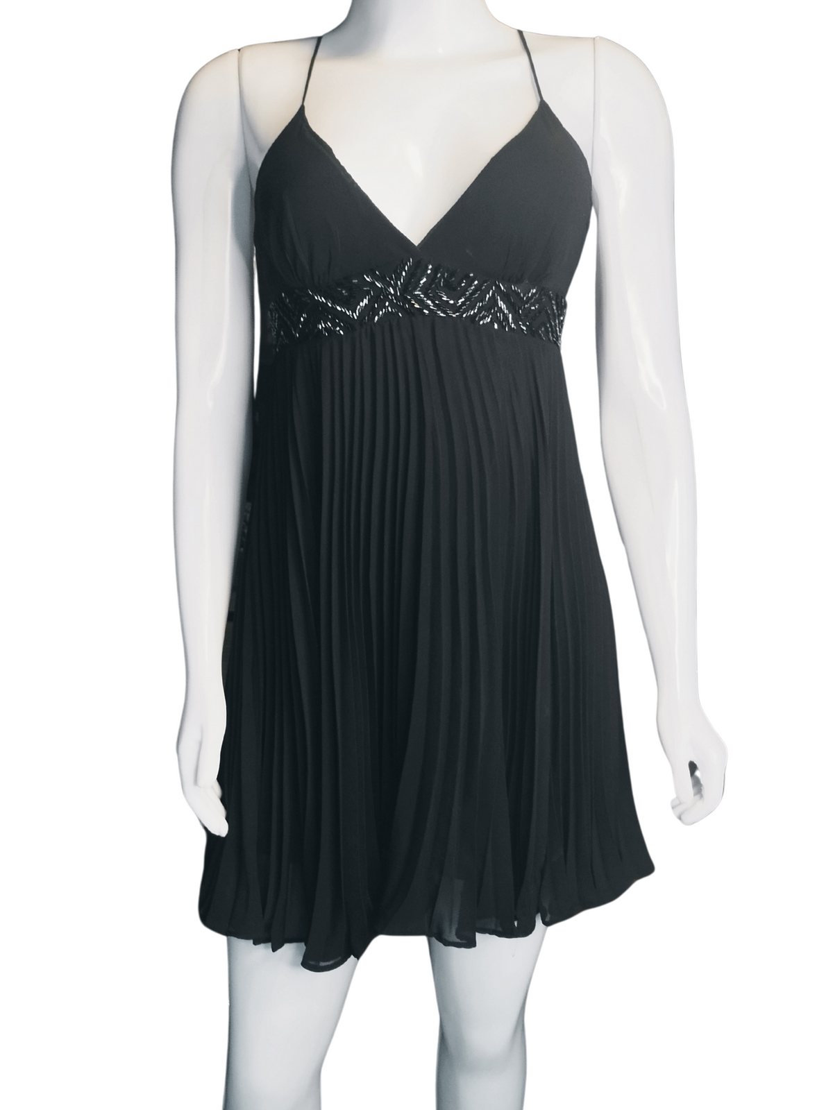 Vestido Curto Plissado Pedraria Preto tamanho M