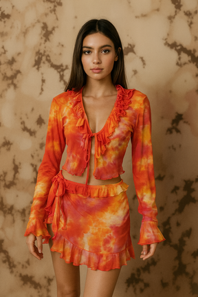 Conjunto Galpão 51 Tule Tie Dye Laranja tamanho M