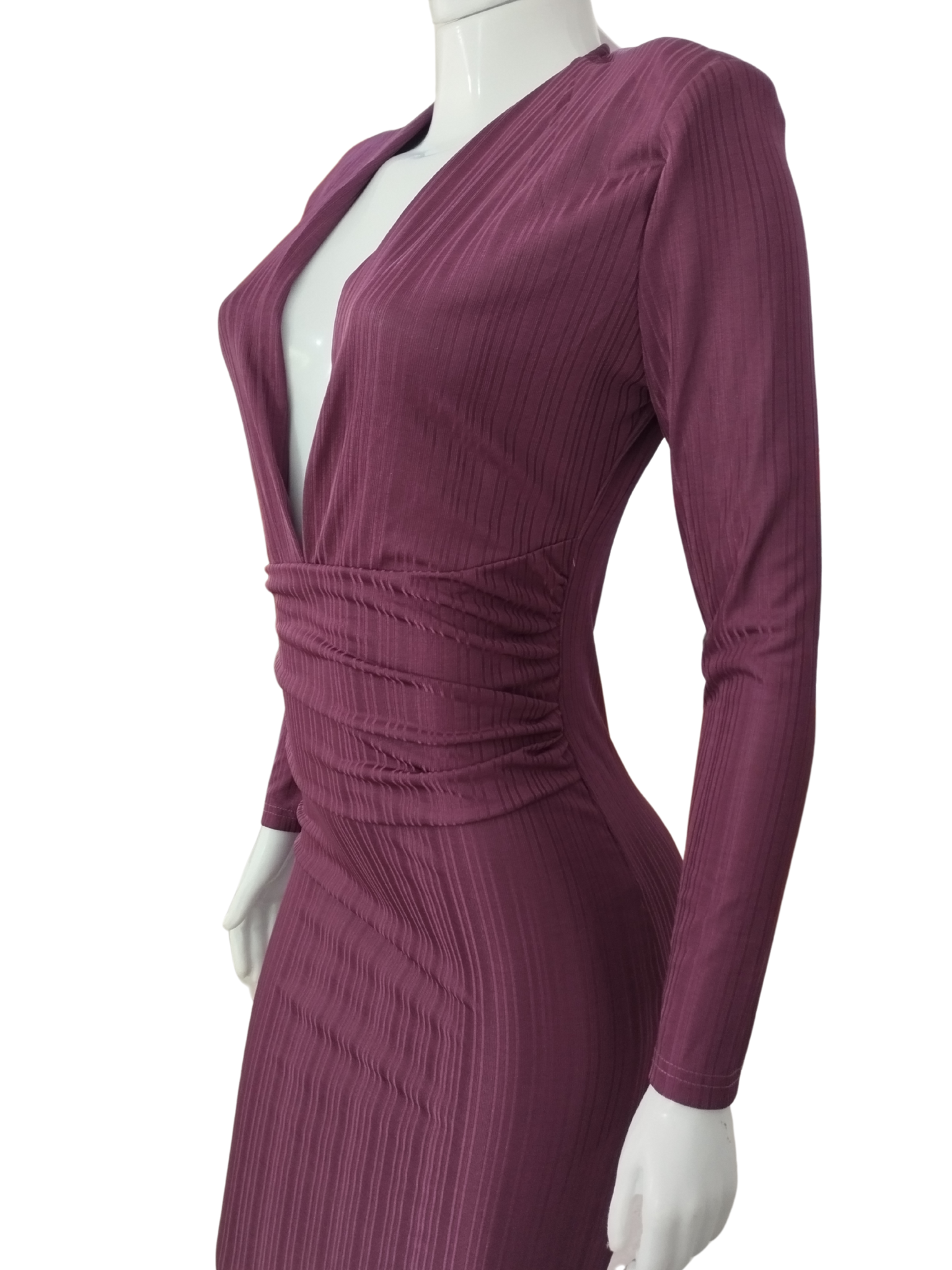 Vestido Midi Canelado Decote V Roxo tamanho M