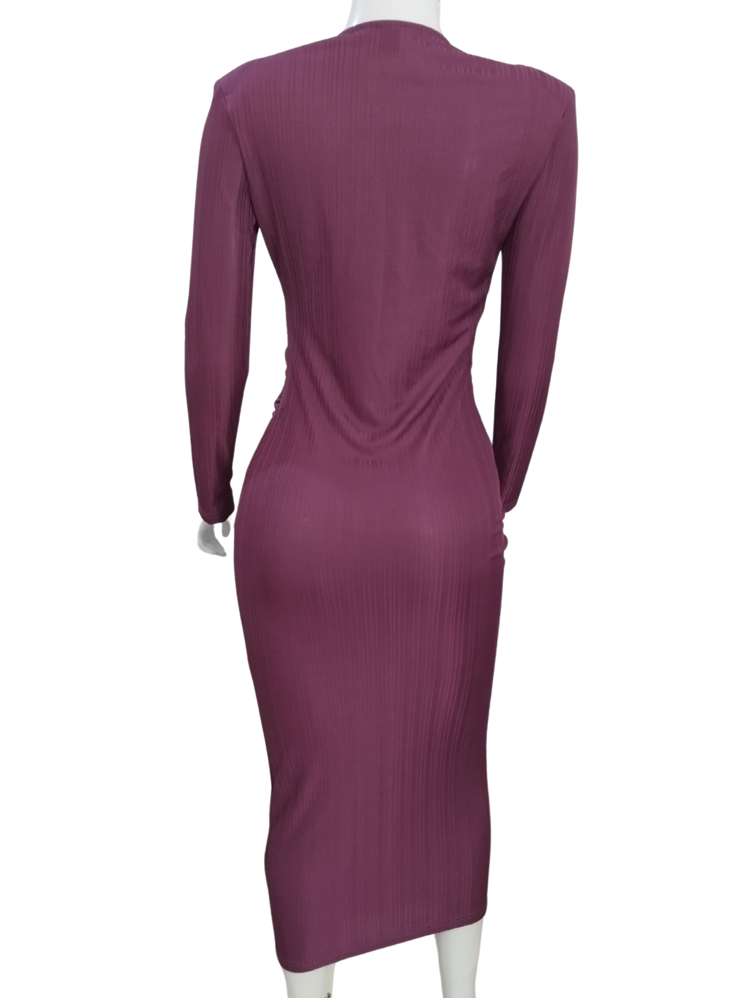 Vestido Midi Canelado Decote V Roxo tamanho M