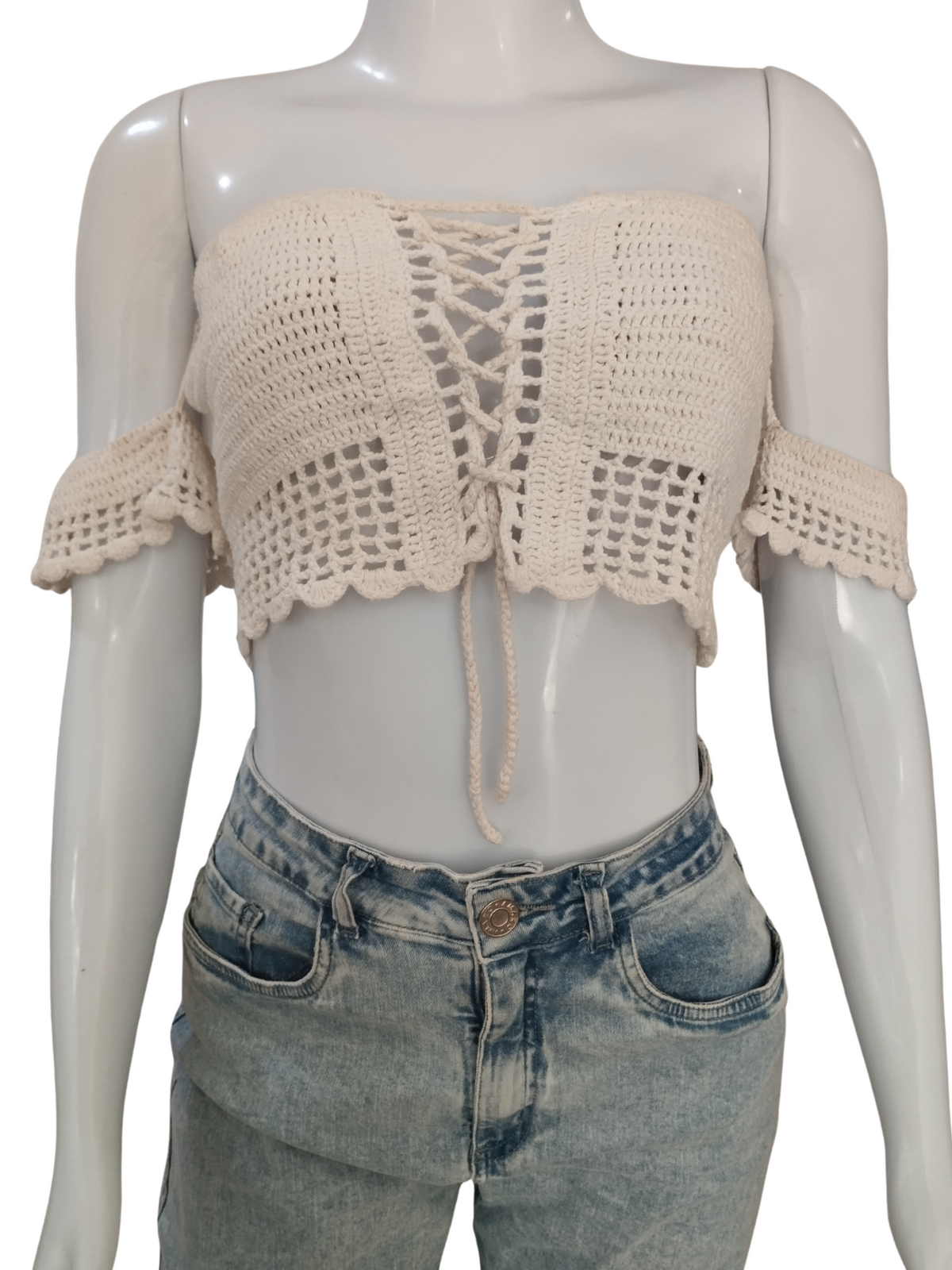 Cropped Crochê Artesanal Ciganinha tamanho M