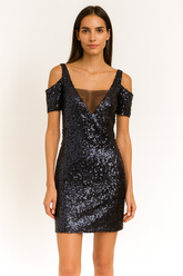 Vestido Dress Code Lantejoulas Preto Tamanho P